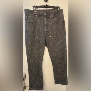 Woman’s Levi premium Studded sparkle Black Jeans size 30w by 26l